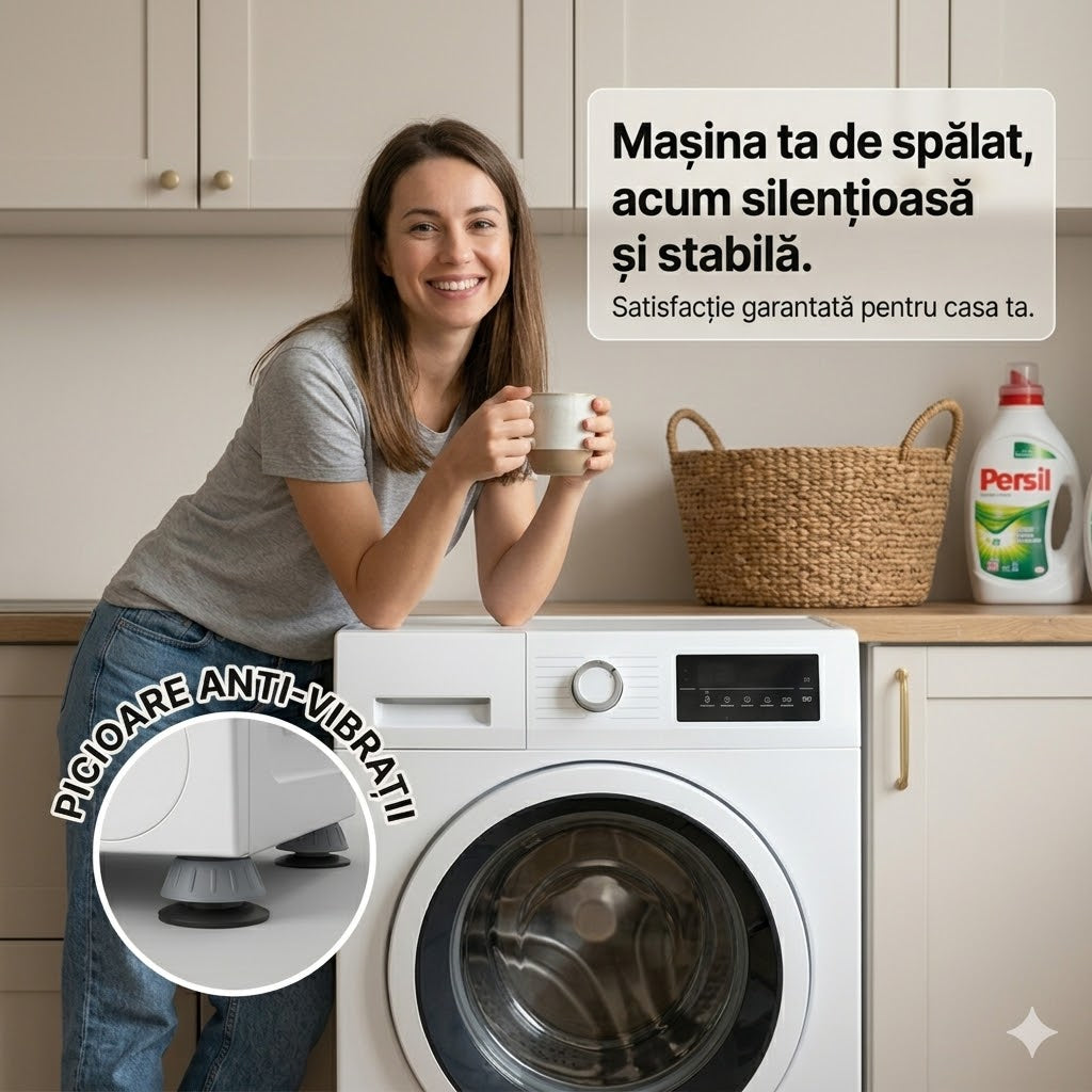 AntiȘoc™ – Set 4 picioare anti-vibrații pentru mașina de spălat