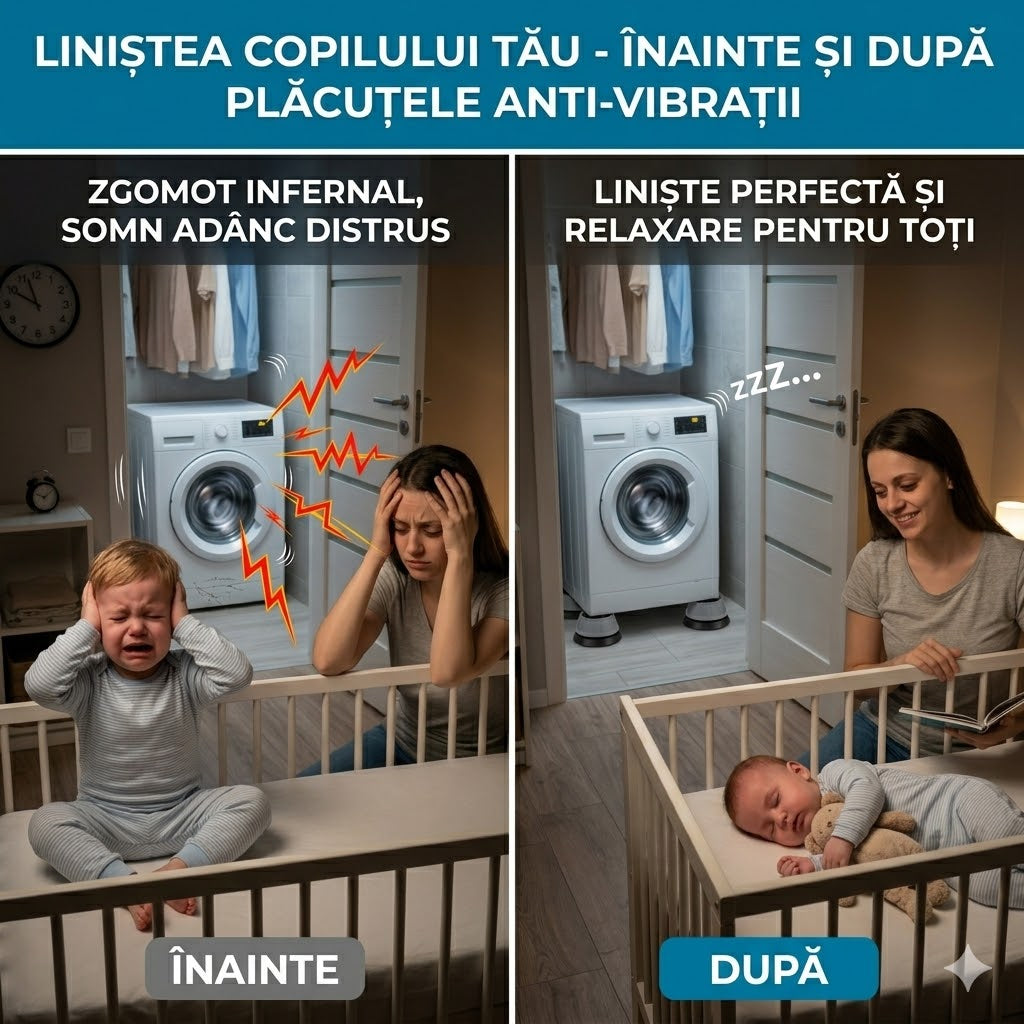 AntiȘoc™ – Set 4 picioare anti-vibrații pentru mașina de spălat